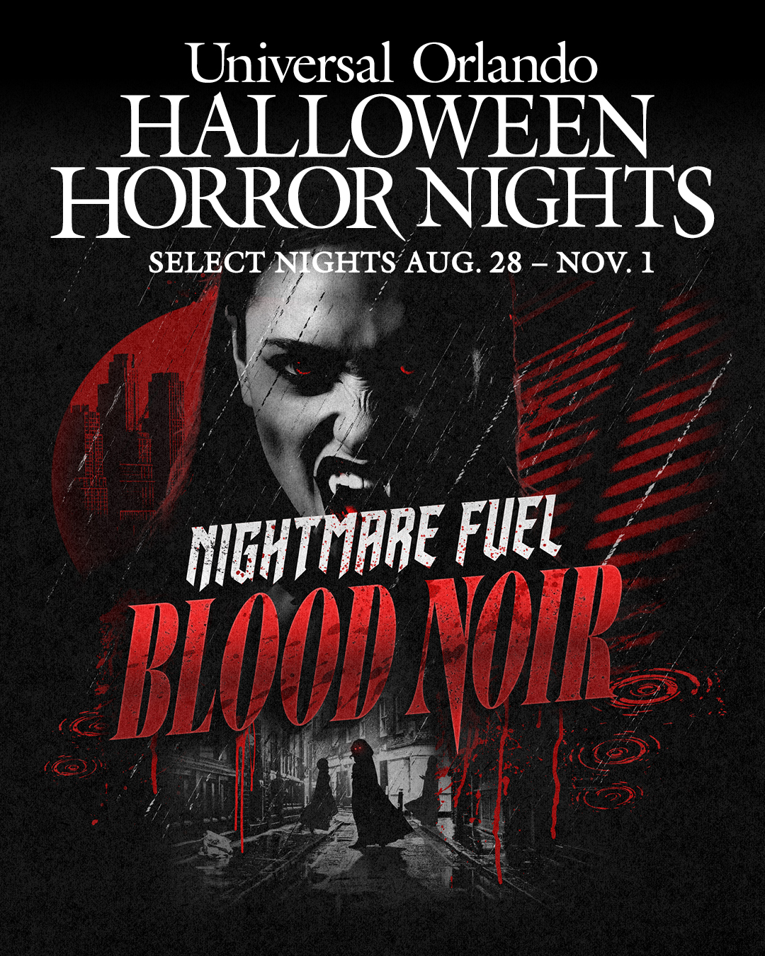 Nightmare Fuel Blood Noir live show artwork for Halloween Horror Nights 35